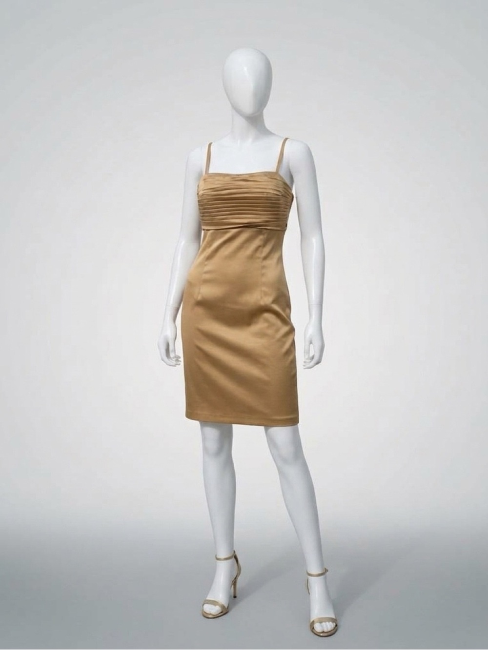Frederick's of Hollywood Camel Satin-Look Pleated Bust Midi Dress